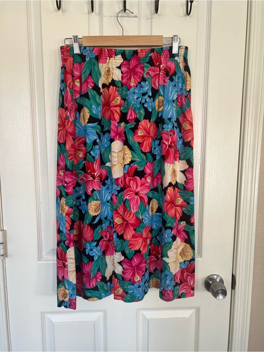 Vintage Sag Harbor Tropical Floral Rayon Midi Skirt Made in USA Size 12